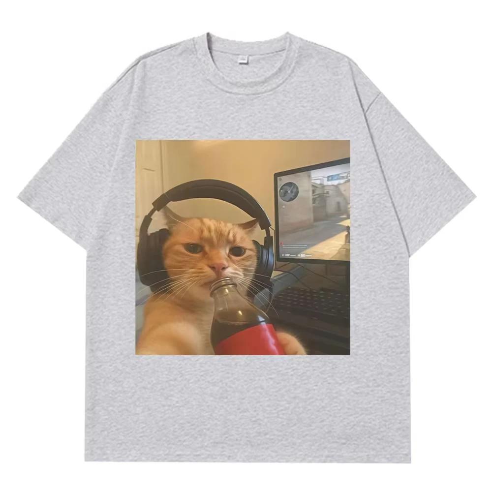 Funny Gamer Cat Meme Tshirts Unisex Women Fashion Oversized Tshirts Summer Shortsleeved Unisex Cotton Casual Harajuku Tshirts Tops