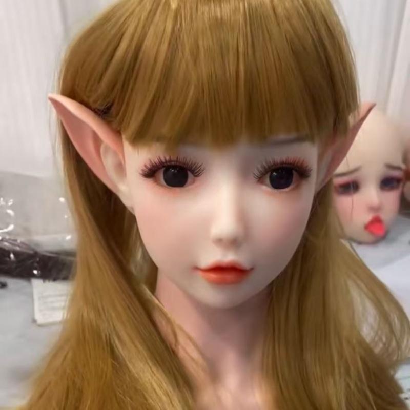 Мужская секс-кукла Голова TPE Оральный секс Съемные эльфийские уши С ртом Мастурбационная чашка Эротическая секс-игрушка для взрослых