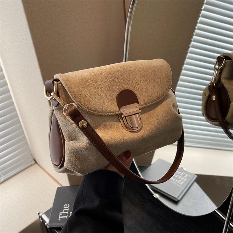 Retro Frosted Underarm Bag Faux Suede Fabric Women‘s New Winter Fashion Portable Shoulder Bag Popular Texture Crossbody Bag