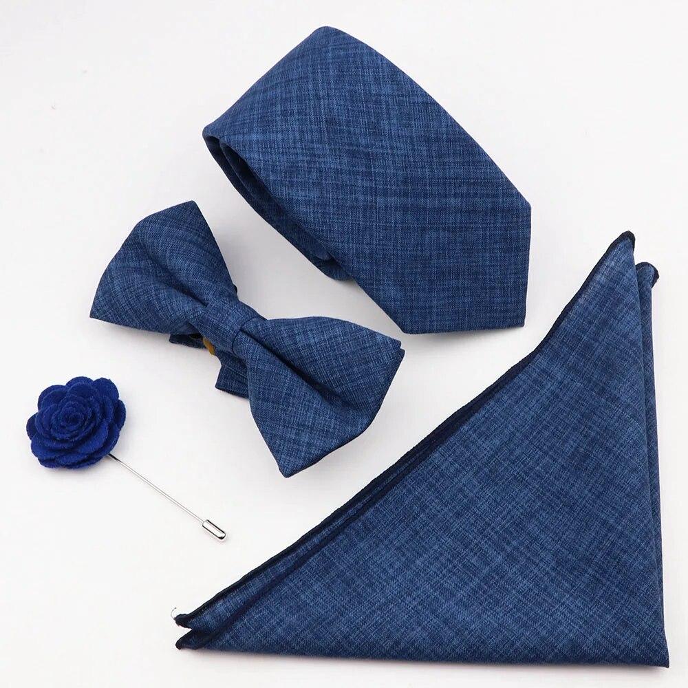 Комплект галстуков из 4 предметов, мужской, шалфейный зеленый, хлопковый галстук-бабочка, брошь-запонка, для костюма жениха, свадьба,