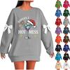 Ladies' Christmas Printed Bow Round Neck Long Sleeved Loose Pullover Sweater Sweatshirt Top