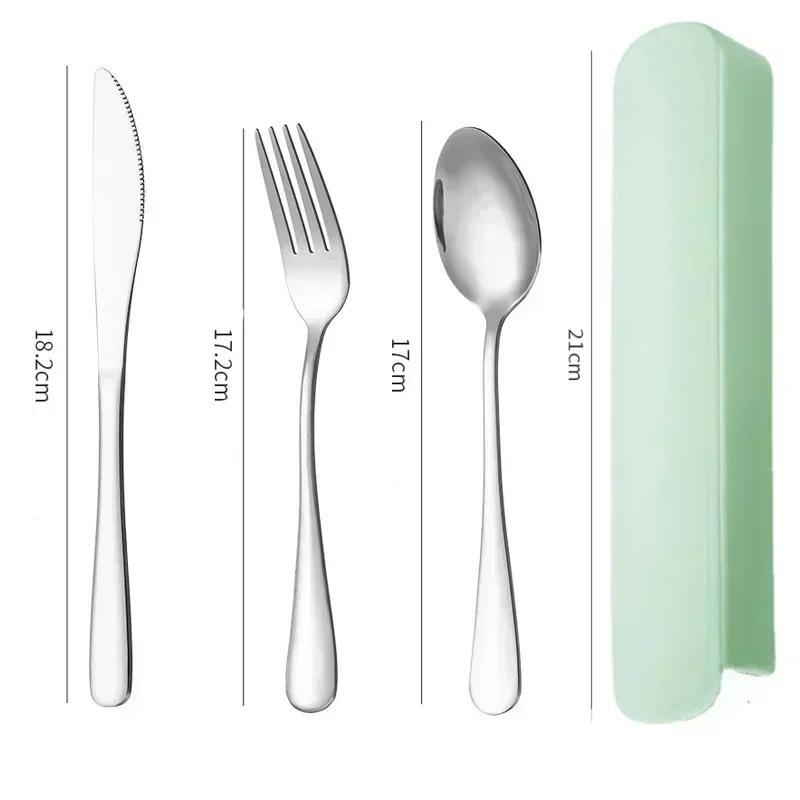 Портативный набор столовых приборов из нержавеющей стали с коробкой для хранения, палочки для еды, вилка, ложка, нож, дорожный набор посуды, столовые приборы для кемпинга