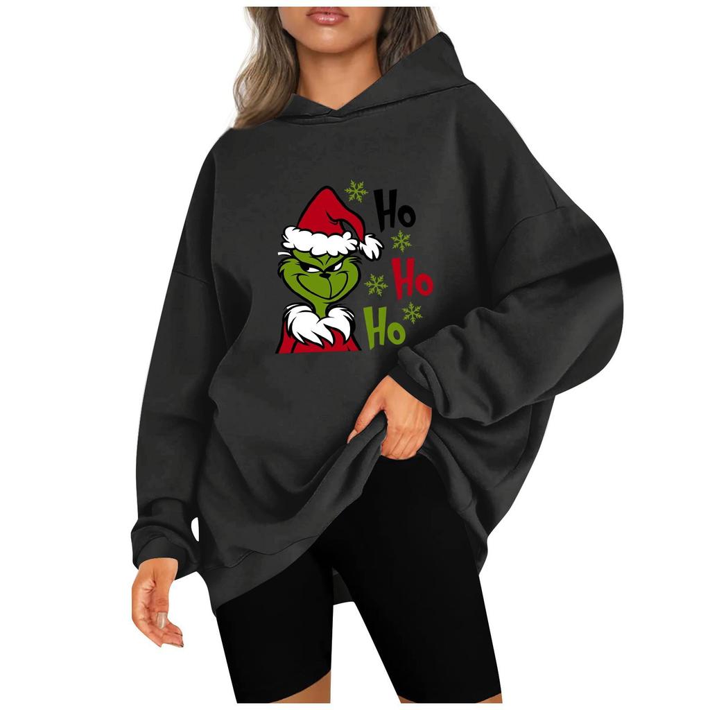 Женские модные повседневные толстовки с капюшоном и длинными рукавами, рождественские толстовки с принтом, топ