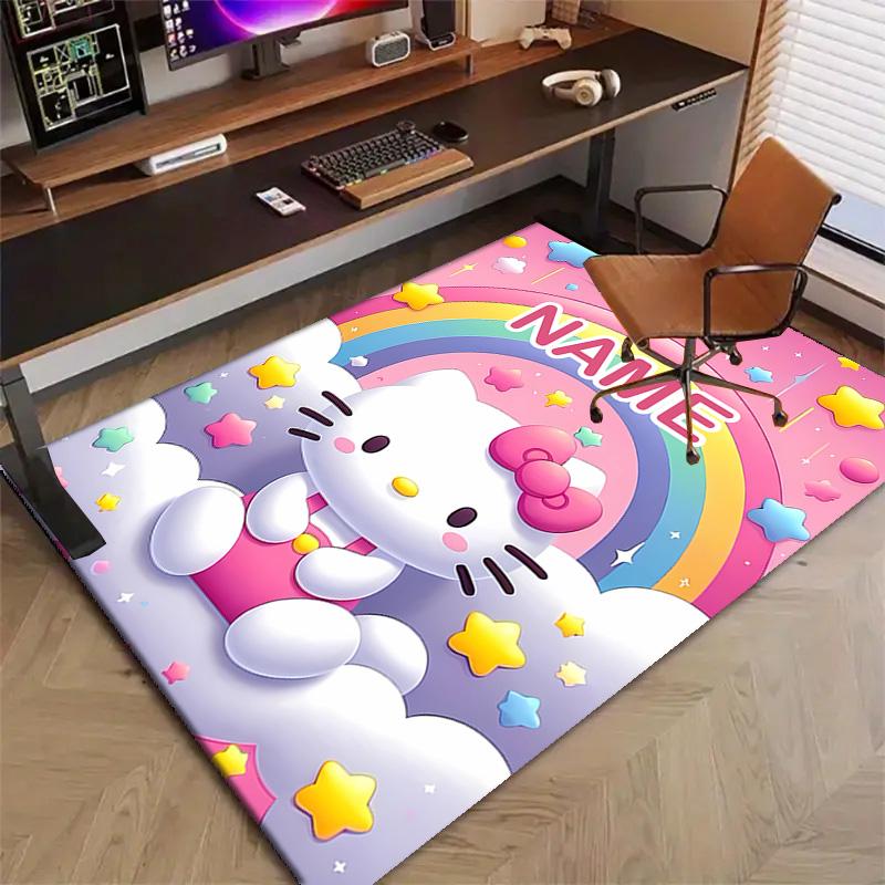 Custom HelloKitty Mat Personalized Name, Polyester Washable Indoor Entryway Rug, Gift for Christmas, Easter, Thanksgiving Day