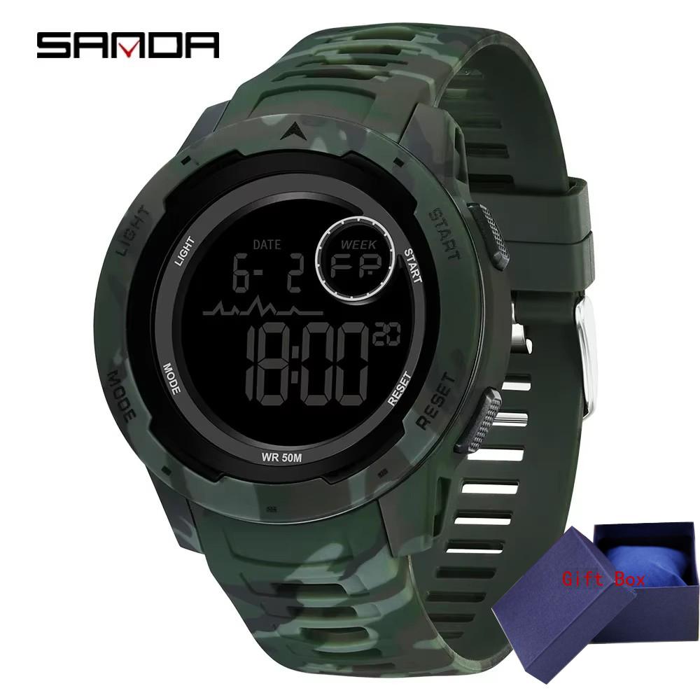 Fashion Sanda Top Brand 2185 Electronic Watch Camouflage Military Style Trend Cool And Dazzling Men's Multifunctional Waterproof