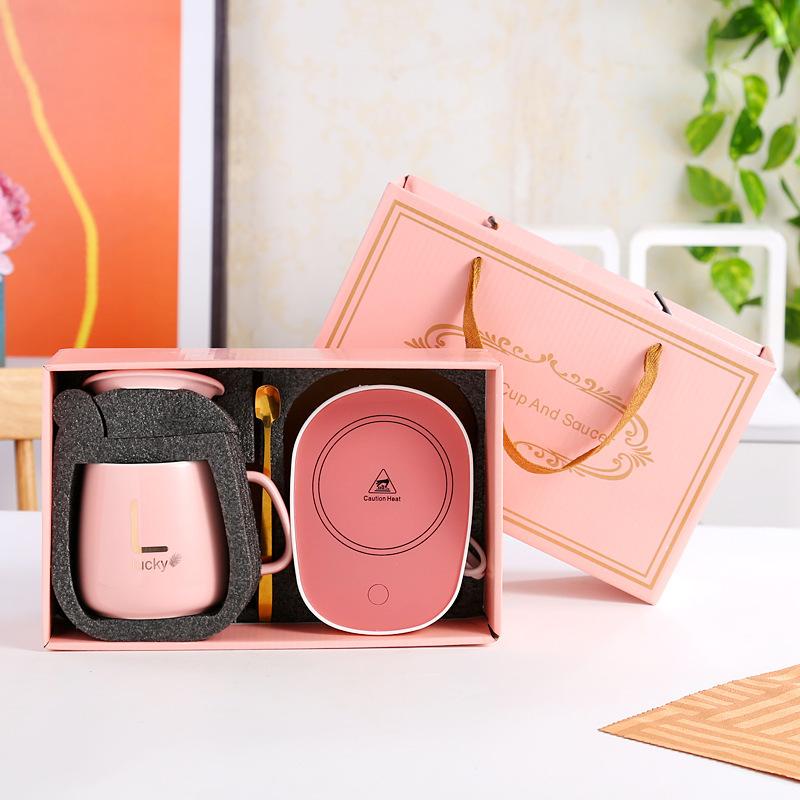 Модная домашняя термостатическая чашка на 55 градусов, бытовая USB-керамическая термостатическая чашка с подогревом, кофейная чашка, кружка с крышкой для ложки
