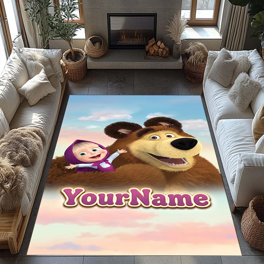 Masha Bear Personalized Text Floor Rug Office Rug Perfect for Balcony Living Rooms Foyer Outdoor Anti-slip Rug Office home decor