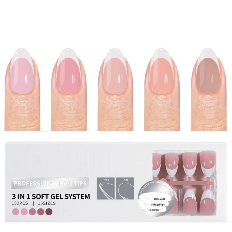 150 Pieces French Press On Nail Pre Applied Base Coat and Primer No Filing Needed for DIY Nail Art Salon Quality Nail