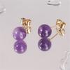 Retro Natural Amethyst Titanium Steel Earrings for Women Fresh and Simple Earrings Mini Round Beads Versatile Ball Earrings