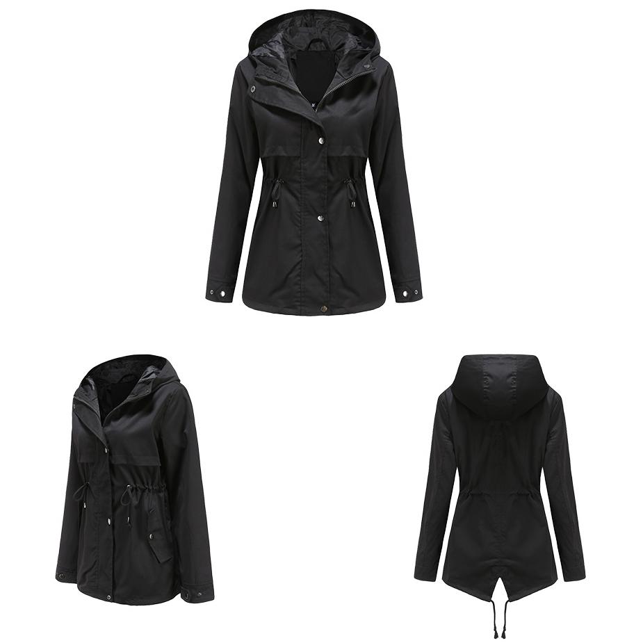 Женская водонепроницаемая куртка-тренч Для пешего туризма На открытом воздухе Ветровка Легкая классическая ветрозащитная с капюшоном Легкое непромокаемое пальто Тонкая верхняя одежда Дождевик
