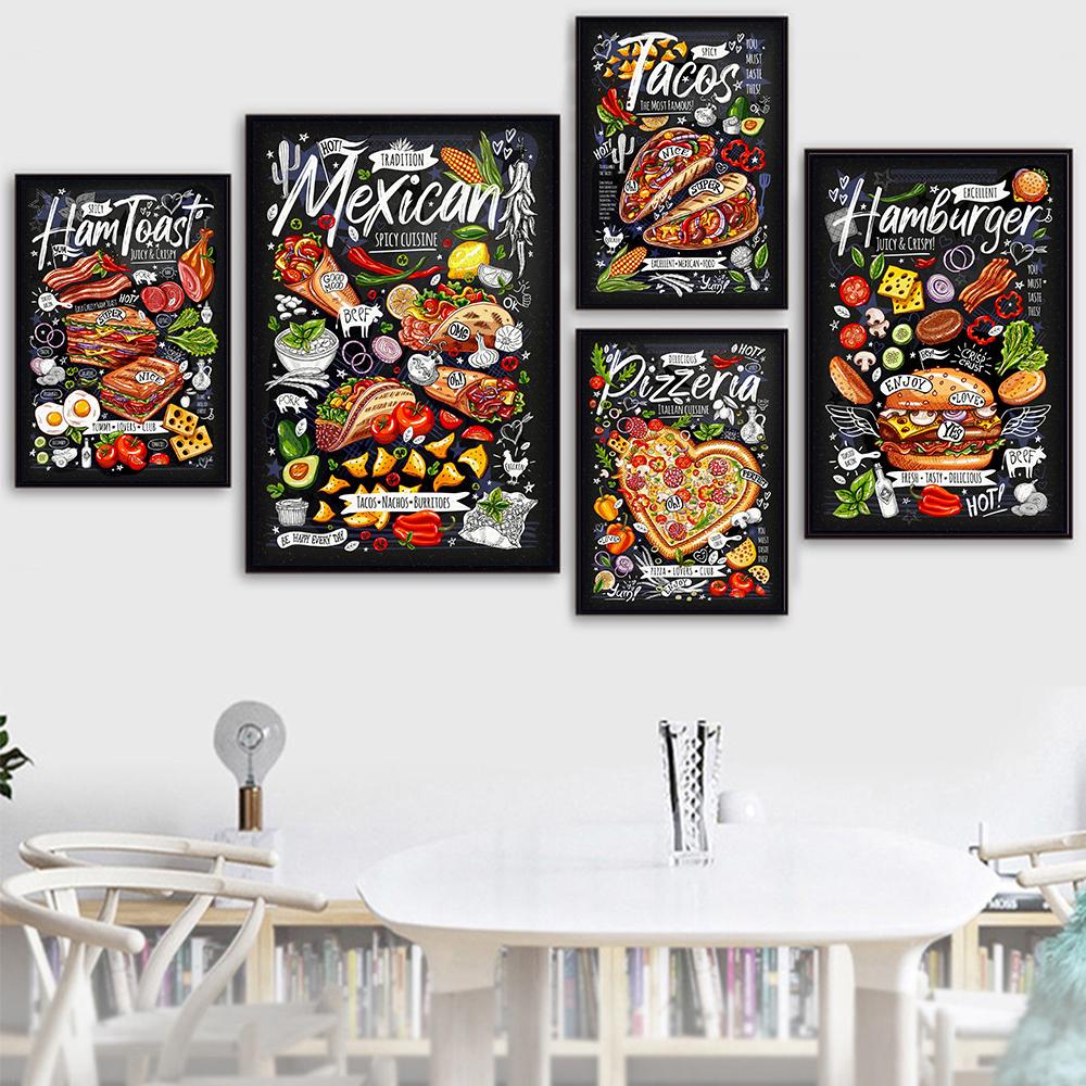 Декор для кухни, пицца, сэндвич, гамбургер, постер с едой, холст, живопись, принты, скандинавские настенные художественные фотографии, украшение для ресторана, дома