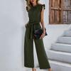 Stand Collar Ruffle Sleeveless Women Jumpsuits 2023 Flying Sleeve Casual Outfit Loose Pleat Sashes Jumpsuit Women Elegance 28717