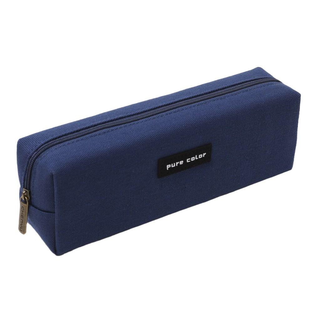 Pure Color Zipper Canvas Stationery Holder Box Pen Bag Pencil Pouch Pen Case