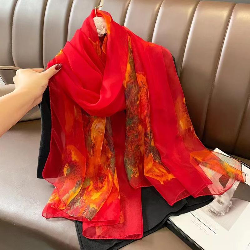 Spring/Summer New Women'S Silk Scarf 135 * 180cm Simulated Silk Twill Square Scarf Fashion Printed Large Square Scarf Professional Scarf