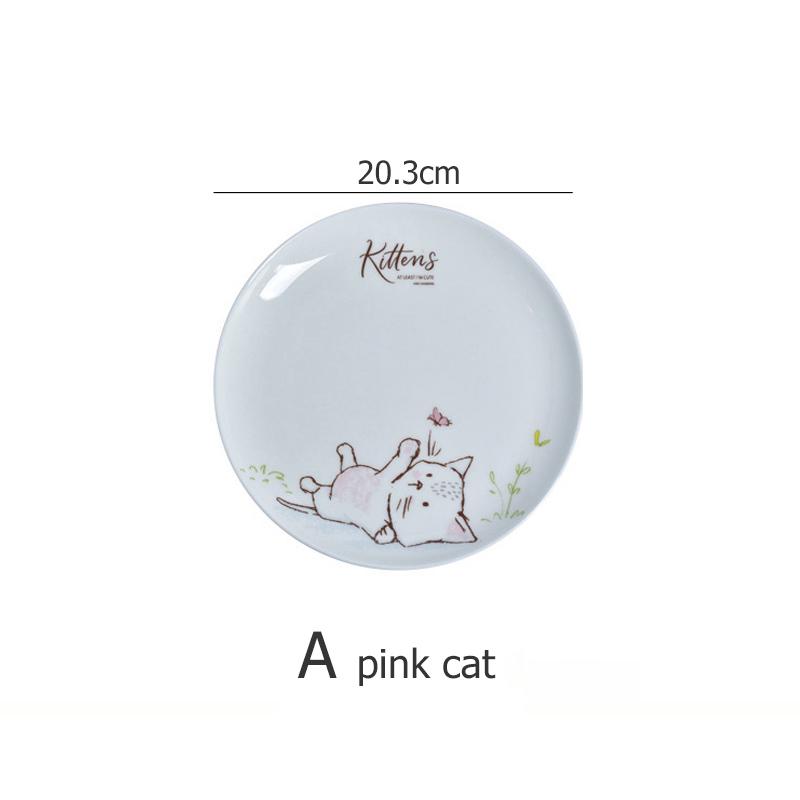 8-дюймовая мультяшная тарелка с котом, керамическая тарелка для обеда, десертная тарелка для вечеринки, подходит для микроволновой печи