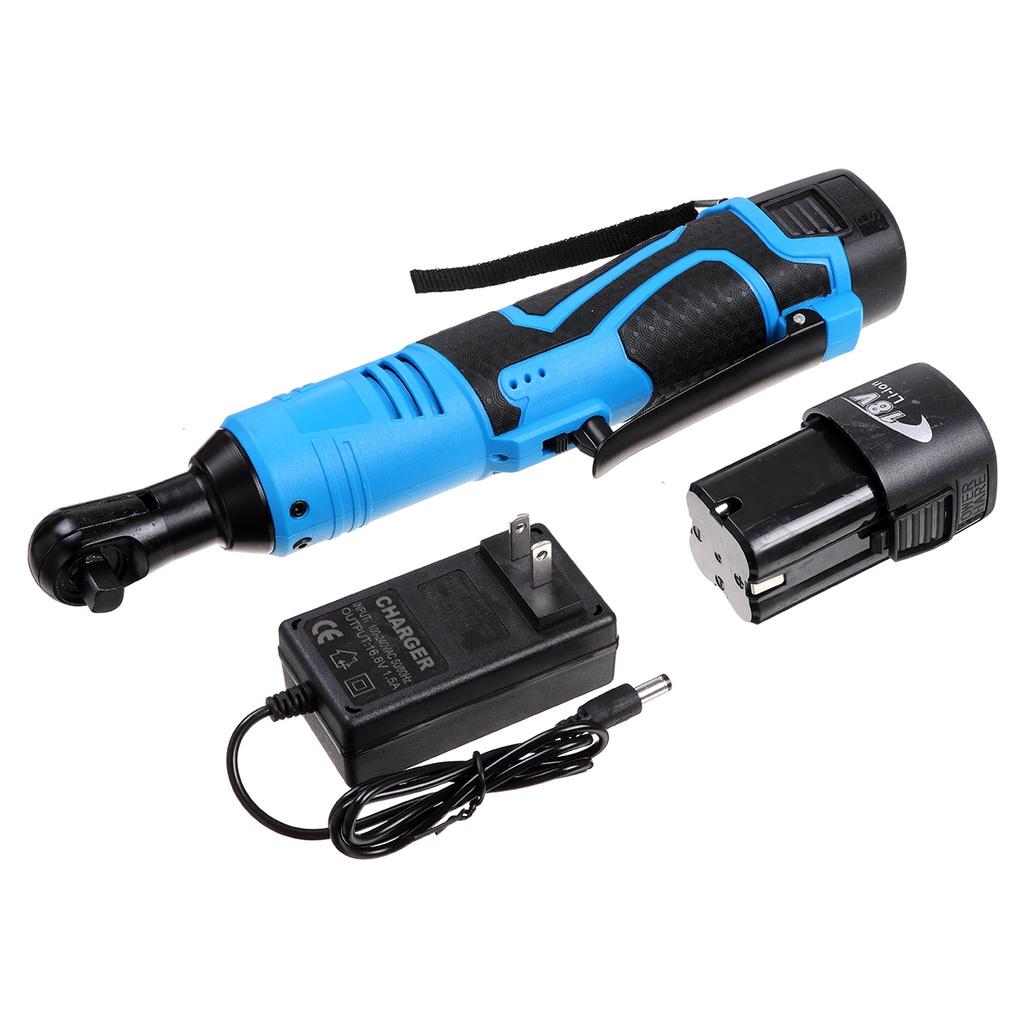 Blue 100N.m Electric Wrench Cordless Ratchet Rechargeable Scaffolding Right Angle Wrench with 2 Battery Charger Power Tool 18V 3/8Inches