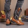 Fashion Spring Autumn Men Western Cowboy Boots High Tube Embroidered Boots Punk Man Knight Boots Retro Wide Headed Leather Shoes for Men