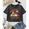 Nice Local Picnic Club Prints Washed Crop T Shirt Women Cotton T-Shirts Cotton Casual Clothes Slim Vintage Short Sleeve