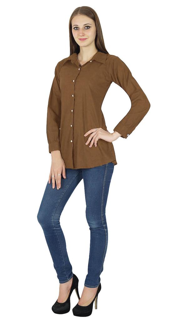 Top Cotton Shirt Long Sleeve Solid Short Kurta Women Clothing