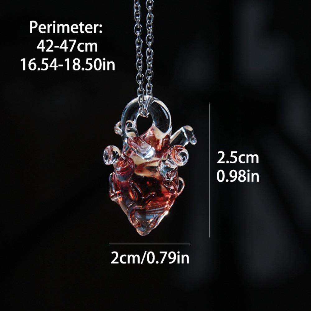 Handmade Transparent Heart Pendant Necklace Silver Chain Coloured Glaze Chain Choker Gift