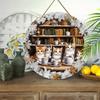 2D Flat Hanging Decorative Signs,interior Wall or Door Decoration,garden Dec,the Pattern Is Bookshelf and Cute Kitten,a Housewarming Gift for Friends