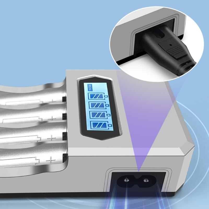 USB Powered 4 Slot AA 3A Battery Charger Fast Charging Slots with LCD Display for 1.2V NiMH NiCD AA 3A Batteries