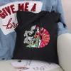 Women Bag Shopper Large Capacity Eco Canvas Cotton Shopper Foldable Fashion Black Cartoon Pictures Handbag Canvas Tote Bag