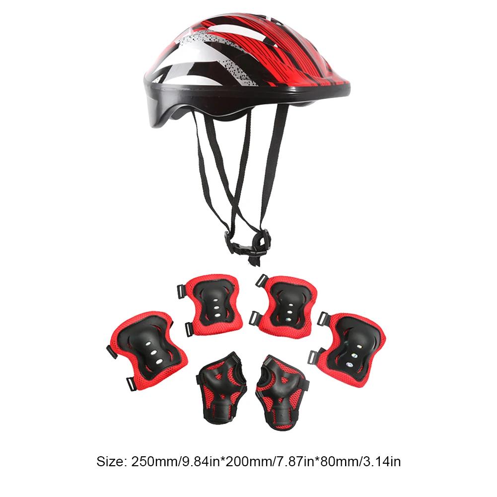 7Pcs Bicycle Sport Protective Gear Set Adjustable Kids Safety Skating Helmet Pad Set 48-55cm for Skateboard/Bike/Skating/Cycling