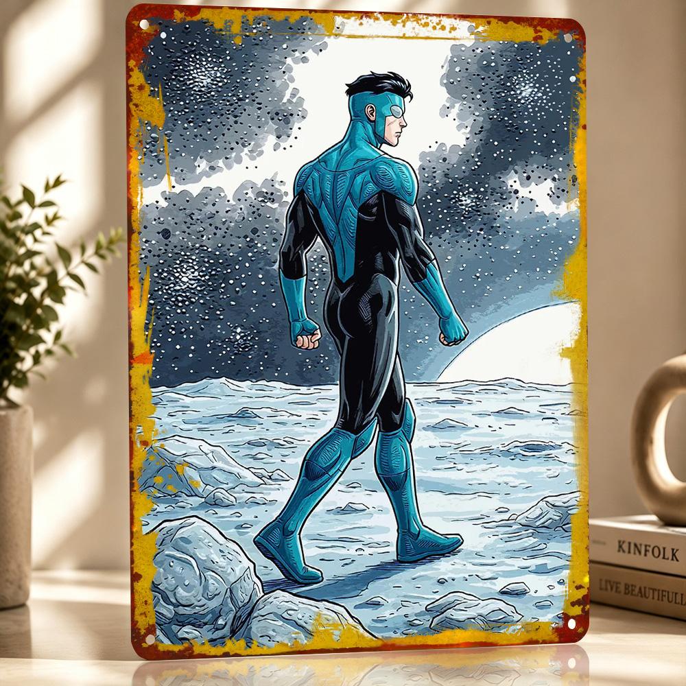 Invincible on the Moon Personalized D Textured Metal Poster Wall Art Vintage Tin Signs for Office Decor Room Bedroom Decoration