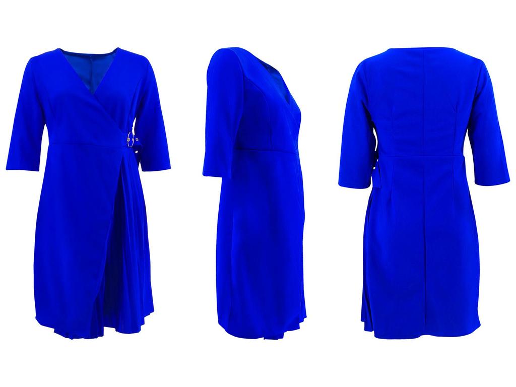 Европейское и американское женское платье с V-образным вырезом, приталенное, плиссированное, со средним рукавом