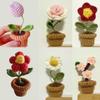 1PC Desktop Decorative Hand-woven Knitted Bouquet Gift Knitting Flower Rose Tulips Bouquet Potted