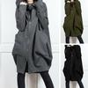 Women Hooded Long Sleeve Sweatshirt Coat Zipper Placket Big Pockets Fake Two Pieces Solid Color Mid-length Hoodie Jacket