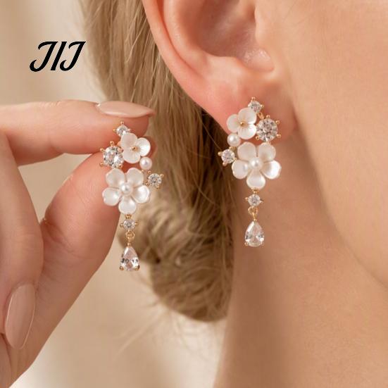 Petal Drop Earrings 1 Pair Flower Dangle for Women, Pink Gold Plated with Rhinestone Teardrop Charm, Statement Jewelry Wedding, Party, Prom