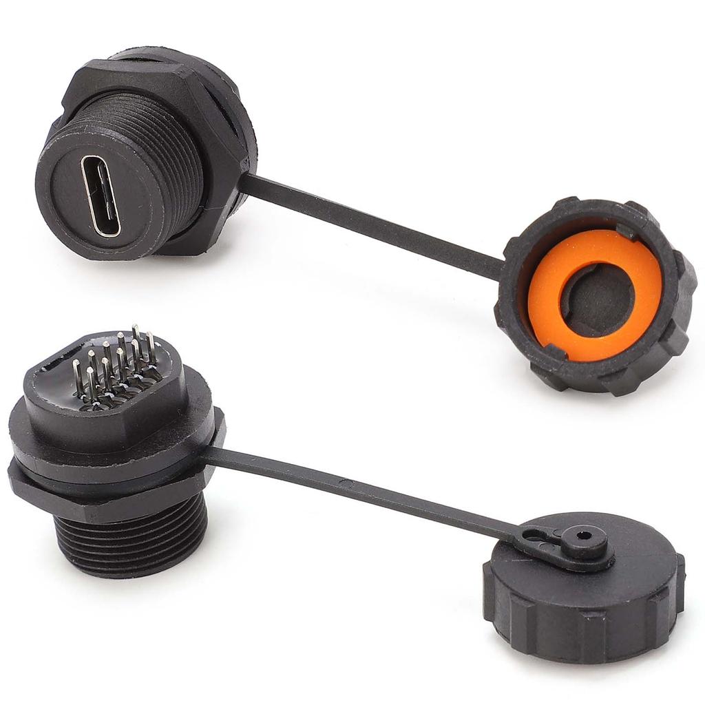 TypeC Socket PCB Panel Mount Thread Install Industrial Waterproof Connector  E10TPCTF1F