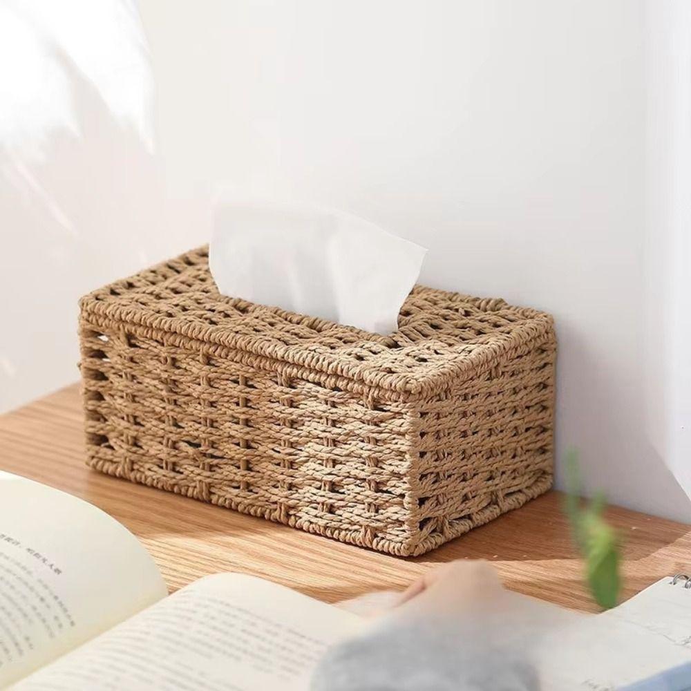 Decoration Imitation Rattan Tissue Case Handmade Tissue Paper Container Living Room
