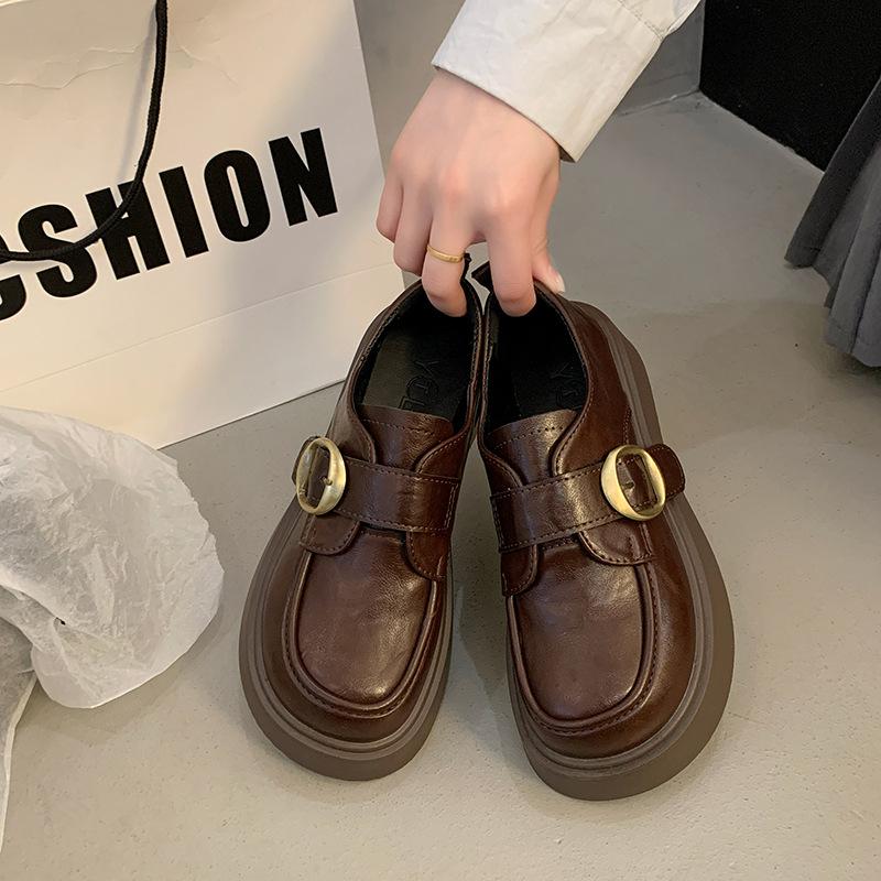 Коричневые туфли на высокой платформе в британском стиле, женские, новые, весна-осень 2025 года, универсальные, юбка, мокасины Мэри Джейн