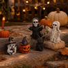Hand Painted Gothic Home Decor Halloween Resin Figurine, Spooky Skeleton Pumpkin Ghost Statue for Retro Mottled Texture Ornaments Tiered Tray,