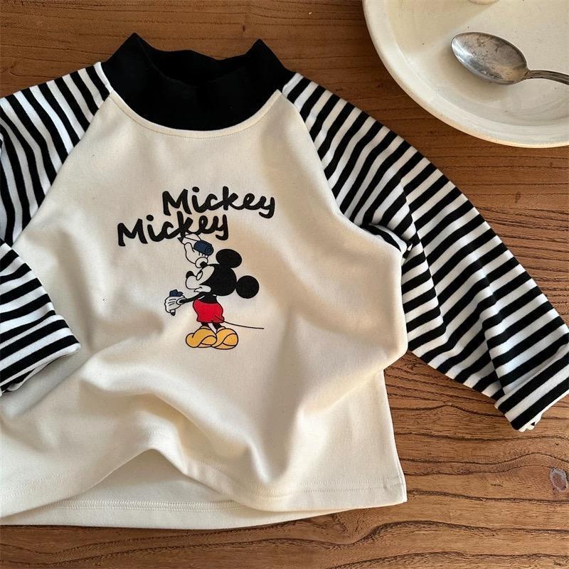 Kids Thermal Cartoon Print Long Sleeve T Shirt Mid High Neck Block Base Layer Top For Spring Autumn