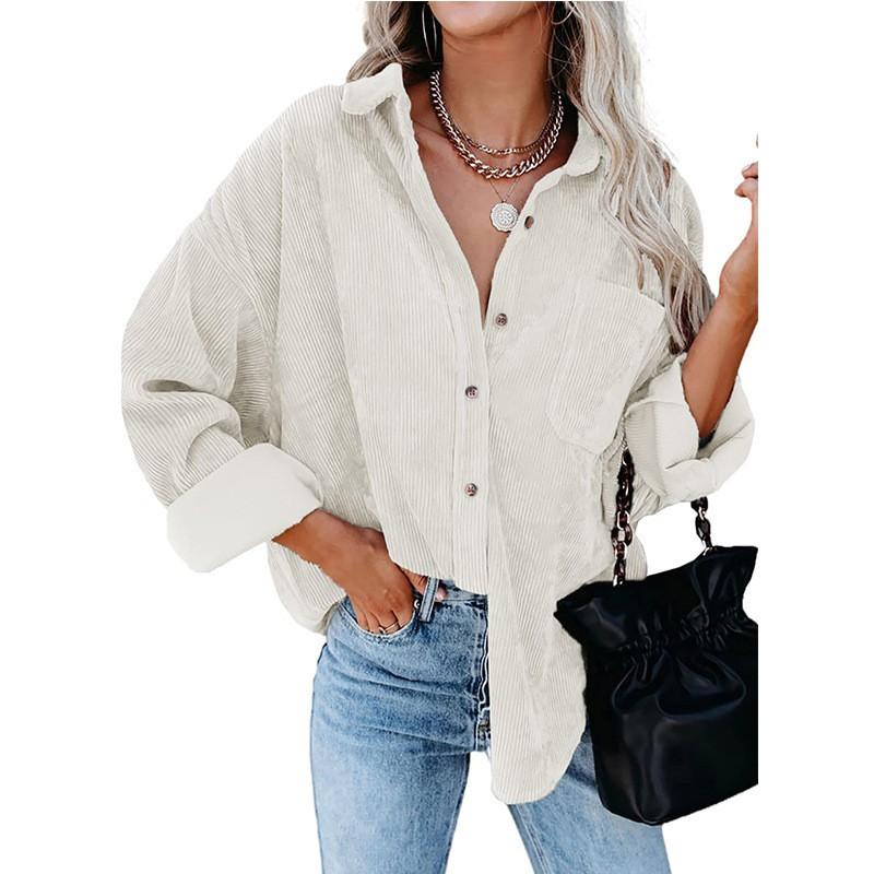 2026 Fall Winter Womens Oversized Loose Corduroy Shirt Casual Street Style Long Sleeve Top