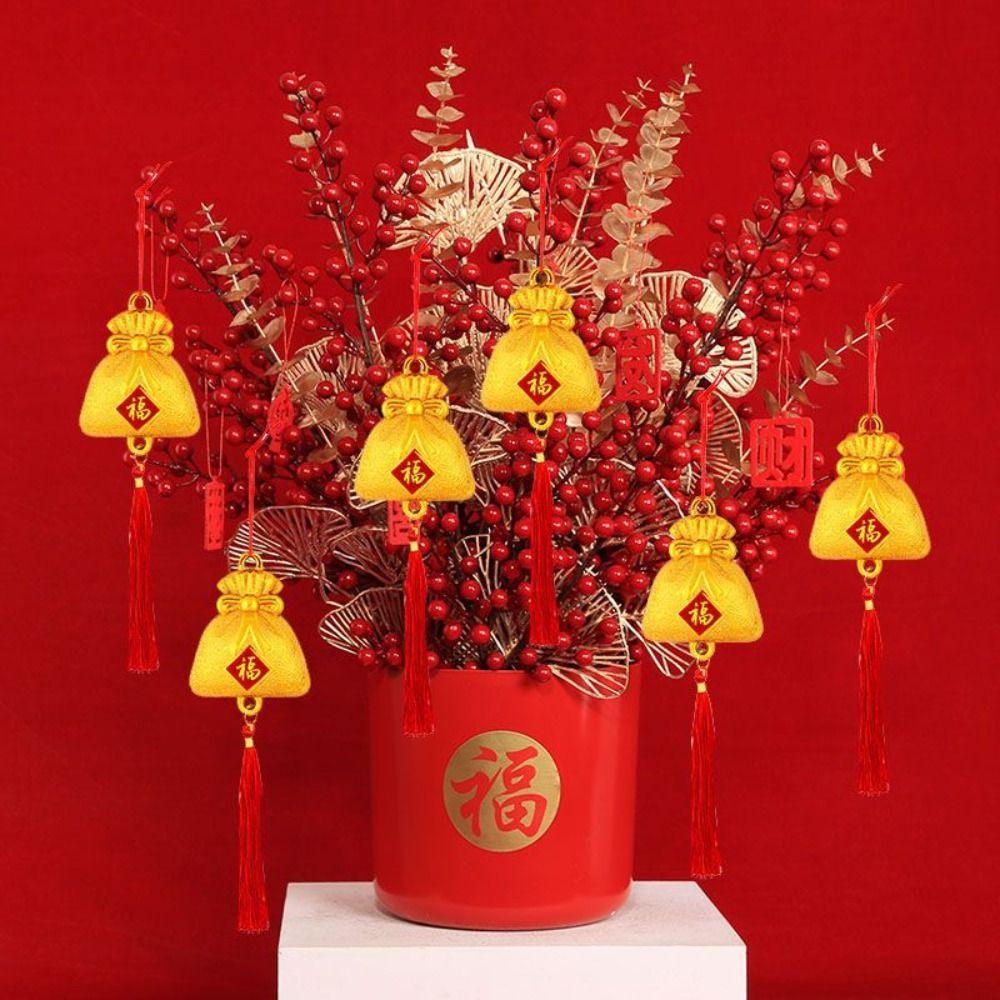 6pcs/10pcs Waterproof Potted Plant Year of the Dragon Spring Festival Hanging Pendant Lucky Mascot