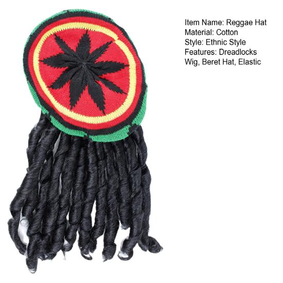 Хэллоуинская шляпа, ямайская шерстяная вязаная шапка, черные дреды, парик, парик с искусственной косой, берет, шляпа в этническом стиле, шляпа в стиле регги