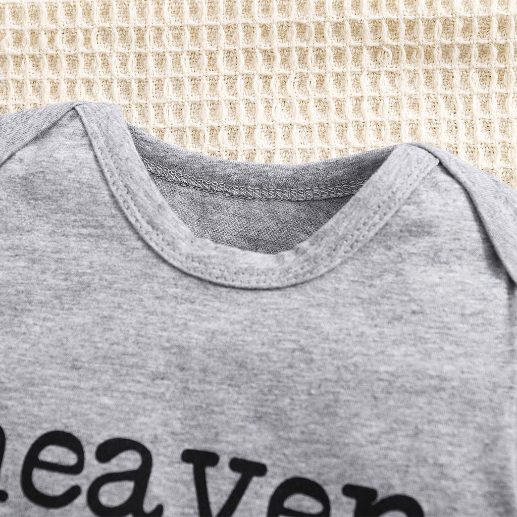 1-18 Months Newborn Baby “Heaven Sent“ Print Cotton Bodysuit Cute Grey Short Sleeve Jumpsuit Onesie
