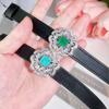 CMM Unique Multiple Wear Methods Hand Neck Jewelry Pave Green Square Zircon Big Flower Watch Leather Belt Adjustable Bracelet Necklace