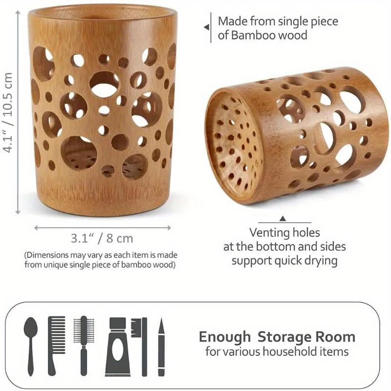 Bamboo Toothbrush Holder For Bathroom Toothbrush Cup With Drainage Quick Drying Bathroom Cup Toothpaste Holder Degradable Cup