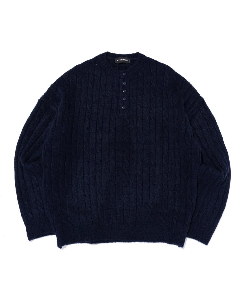 OTHERFITS Cable Henley Neck Round Knit (Navy)