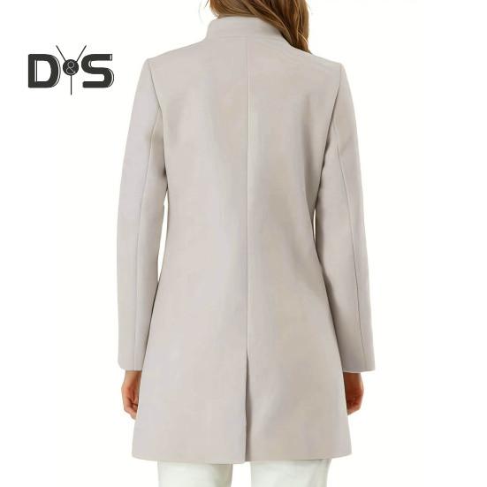 Зимнее осеннее женское пальто с воротником-стойкой и защитой шеи, длинный рукав, плотное теплое однобортное пальто с плотными теплыми карманами, средняя длина, женское пальто