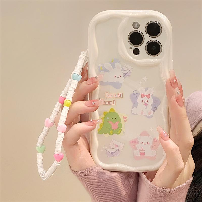 Силиконовый чехол Zhitai Cartoon для iPhone 11/13/14/15 Pro с кремовым узором и совместимостью с браслетом.