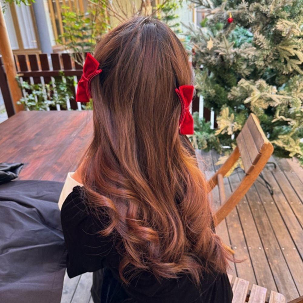 Hair Comb Bow Hairpin Red Velvet Bowknot Hair Clip Sweet Female Hair Accessories