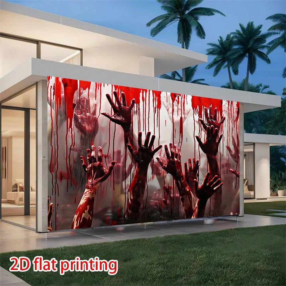 2D flat banner 1 piece 1. Thrilling Halloween background fabric, featuring red blood dripping effectzyc