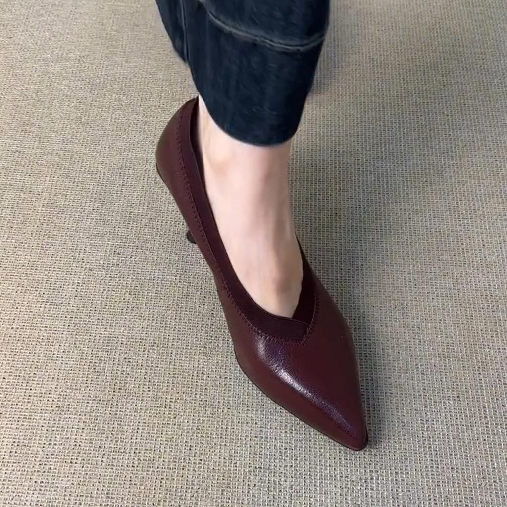 Французские ретро туфли-лодочки с V-образным вырезом на шпильке женские остроносые темпераментные профессиональные универсальные туфли на высоком каблуке с одной педалью
